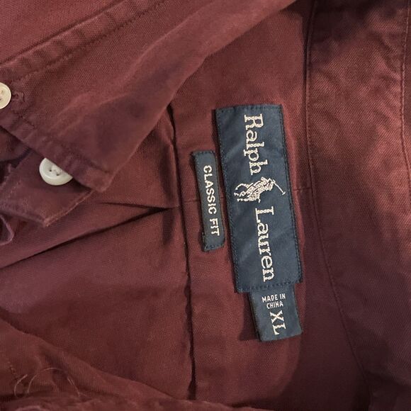 Ralph Lauren Classic Fit Mens Shirt Long Sleeve Button Silk Cotton XL Red Maroon - Picture 3 of 10